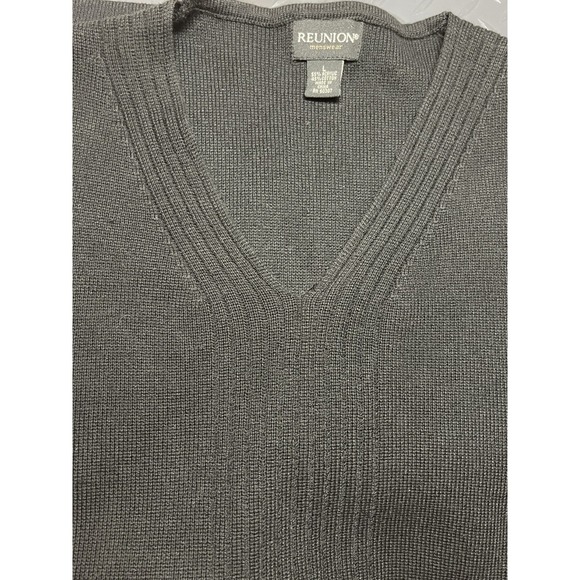 Reunion Sweater Vest Mens Large  Black V-Neck Cotton Acrylic Solid Stripe Design - Picture 6 of 6